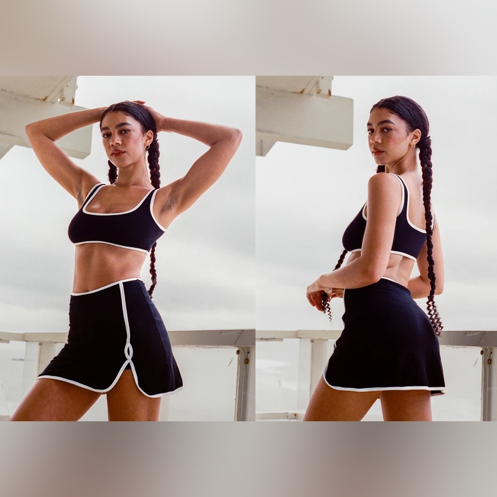 Minnie Contrast Skort - Black with White Binding